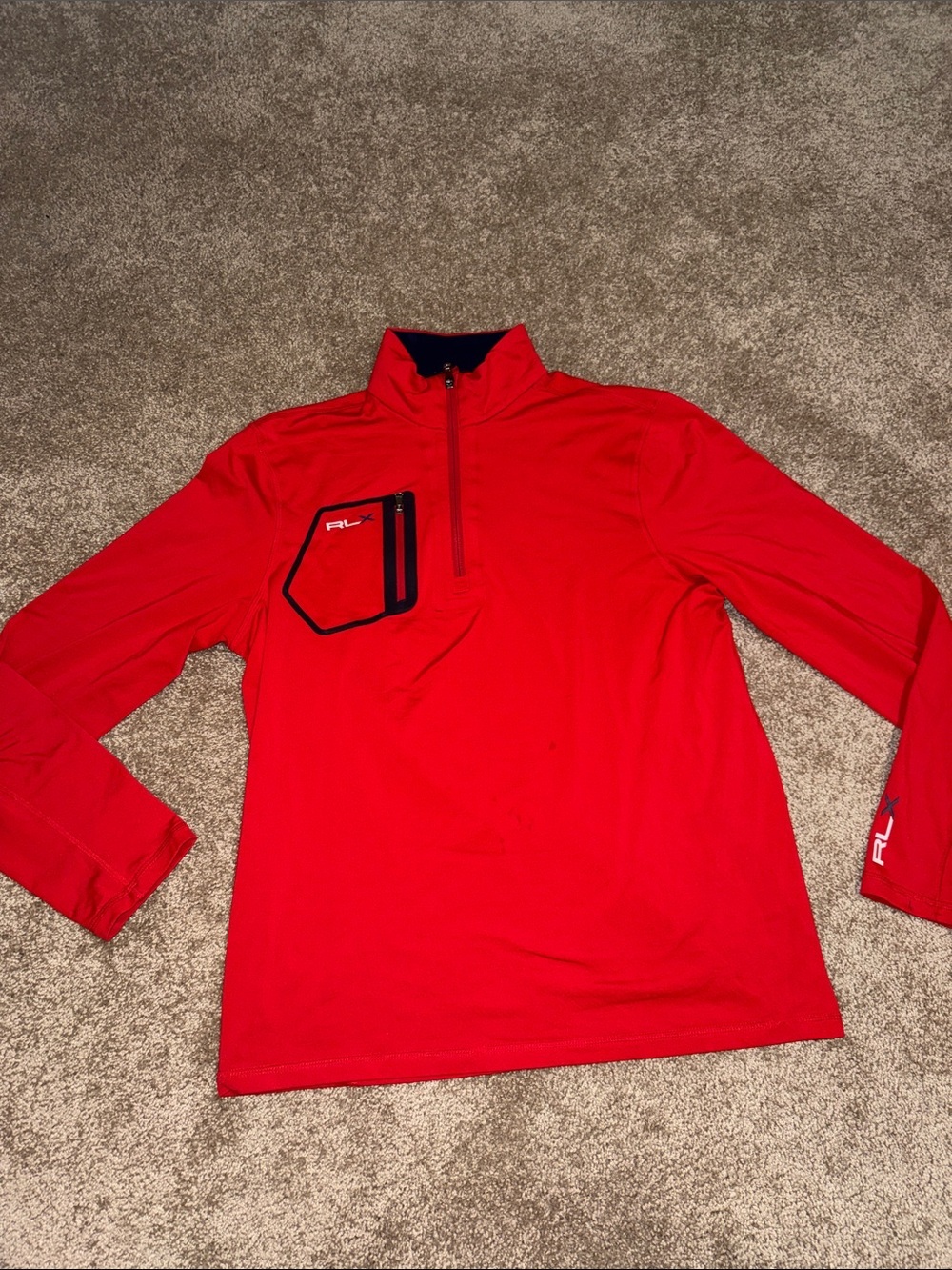 RLX Ralph Lauren Mens Red Quarter Zip Performance Golf Pullover Medium D